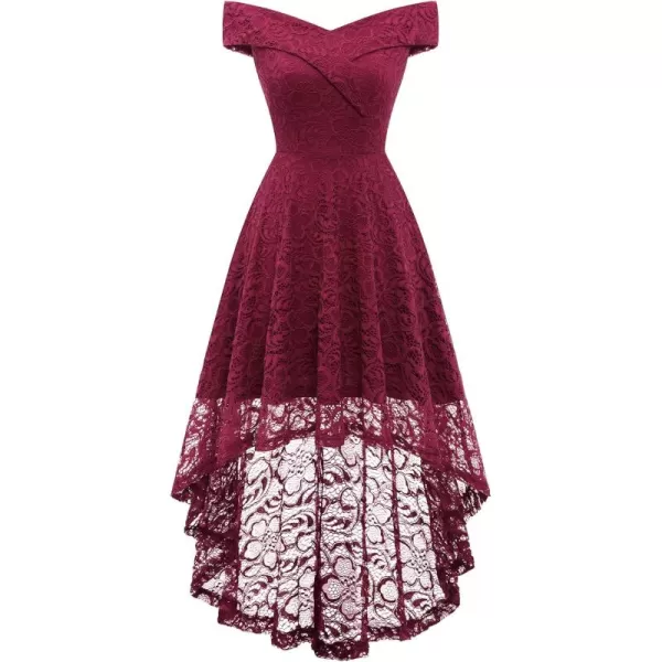 HomRain Women's Elegant Floral Lace Dress Off The Shoulder High Low Hem Dresses for Wedding for Cocktail for Party