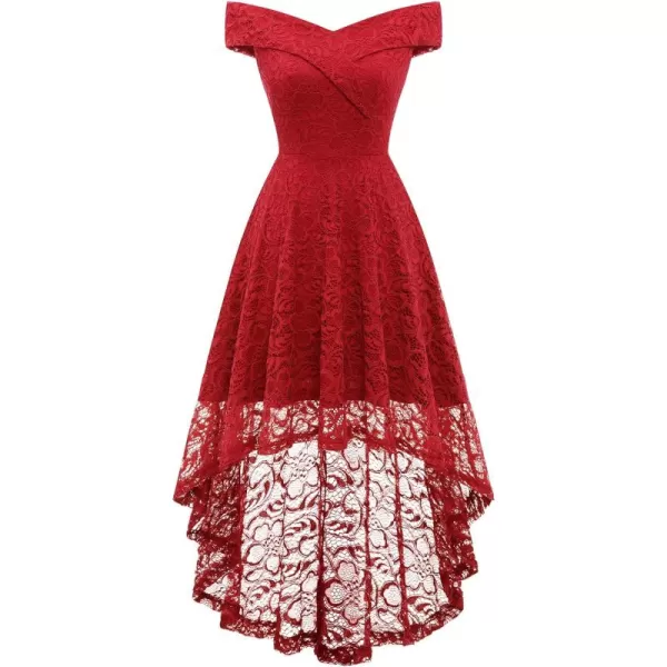 HomRain Women's Elegant Floral Lace Dress Off The Shoulder High Low Hem Dresses for Wedding for Cocktail for Party