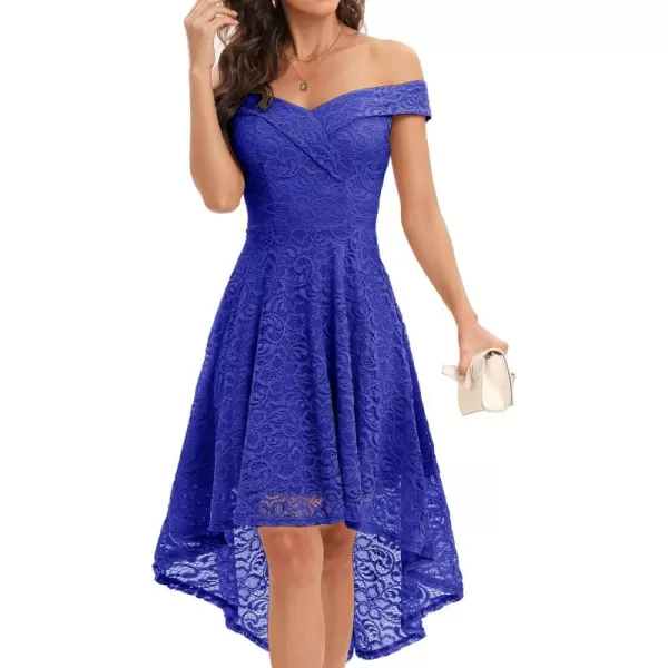 HomRain Women's Elegant Floral Lace Dress Off The Shoulder High Low Hem Dresses for Wedding for Cocktail for Party