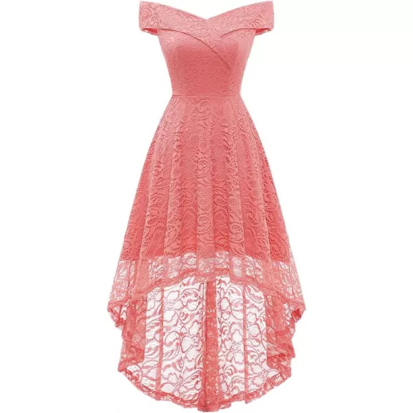 HomRain Women's Elegant Floral Lace Dress Off The Shoulder High Low Hem Dresses for Wedding for Cocktail for Party