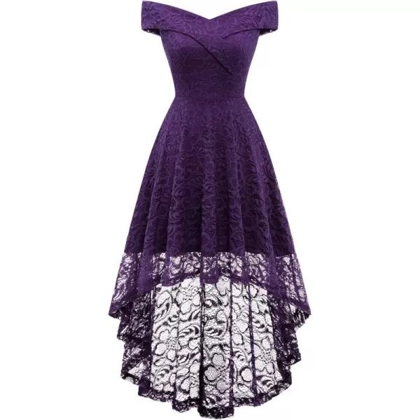 HomRain Women's Elegant Floral Lace Dress Off The Shoulder High Low Hem Dresses for Wedding for Cocktail for Party