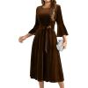imageHomRain Womens Velvet Dress Long Sleeve Velvet Wedding Guest Dress Velvet Dresse for Women Cocktail Evening PartyVelvetbrown