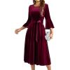 imageHomRain Womens Velvet Dress Long Sleeve Velvet Wedding Guest Dress Velvet Dresse for Women Cocktail Evening PartyVelvetburgundy
