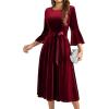 imageHomRain Womens Velvet Dress Long Sleeve Velvet Wedding Guest Dress Velvet Dresse for Women Cocktail Evening PartyVelvetdarkred