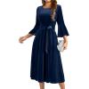 imageHomRain Womens Velvet Dress Long Sleeve Velvet Wedding Guest Dress Velvet Dresse for Women Cocktail Evening PartyVelvetnavy
