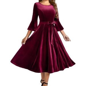 imageHomRain Womens Velvet Dress Long Sleeve Velvet Wedding Guest Dress Velvet Dresse for Women Cocktail Evening PartyVelvetburgundy