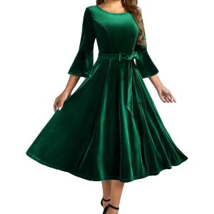 imageHomRain Womens Velvet Dress Long Sleeve Velvet Wedding Guest Dress Velvet Dresse for Women Cocktail Evening PartyVelvetdarkgreen