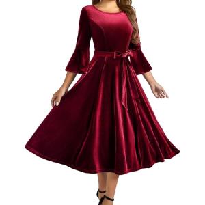 imageHomRain Womens Velvet Dress Long Sleeve Velvet Wedding Guest Dress Velvet Dresse for Women Cocktail Evening PartyVelvetdarkred