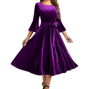imageHomRain Womens Velvet Dress Long Sleeve Velvet Wedding Guest Dress Velvet Dresse for Women Cocktail Evening PartyVelvetgrape