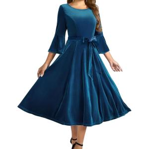 imageHomRain Womens Velvet Dress Long Sleeve Velvet Wedding Guest Dress Velvet Dresse for Women Cocktail Evening PartyVelvetgreyblue