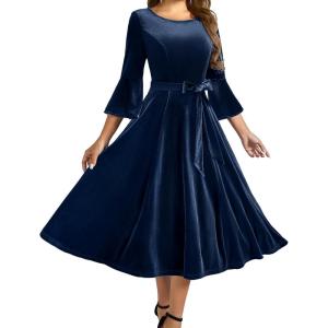 imageHomRain Womens Velvet Dress Long Sleeve Velvet Wedding Guest Dress Velvet Dresse for Women Cocktail Evening PartyVelvetnavy