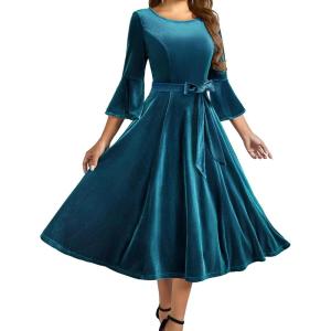 imageHomRain Womens Velvet Dress Long Sleeve Velvet Wedding Guest Dress Velvet Dresse for Women Cocktail Evening PartyVelvetturquoise