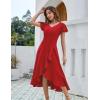 imageHomRain V Neck Formal Wedding Guest Bridesmaid Dresses for Women 2025 Ruffle Sleeves for Cocktail Graduation Modest DressRed