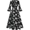 imageHomRain Womens Church Dresses for 2025 Wedding Guest Cocktail Tea Party Bell Sleeve Vintage Evening Graduation DressBlack White Flower