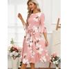 imageHomRain Womens Church Dresses for 2025 Wedding Guest Cocktail Tea Party Bell Sleeve Vintage Evening Graduation DressBlush White Flower