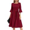 imageHomRain Womens Church Dresses for 2025 Wedding Guest Cocktail Tea Party Bell Sleeve Vintage Evening Graduation DressBurgundy