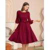 imageHomRain Womens Church Dresses for 2025 Wedding Guest Cocktail Tea Party Bell Sleeve Vintage Evening Graduation DressBurgundy