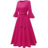 imageHomRain Womens Church Dresses for 2025 Wedding Guest Cocktail Tea Party Bell Sleeve Vintage Evening Graduation DressFuchsia