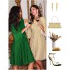 imageHomRain Womens Church Dresses for 2025 Wedding Guest Cocktail Tea Party Bell Sleeve Vintage Evening Graduation DressGlittergreen