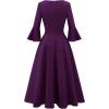 imageHomRain Womens Church Dresses for 2025 Wedding Guest Cocktail Tea Party Bell Sleeve Vintage Evening Graduation DressGrape