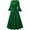 imageHomRain Womens Church Dresses for 2025 Wedding Guest Cocktail Tea Party Bell Sleeve Vintage Evening Graduation DressGreen