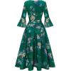 imageHomRain Womens Church Dresses for 2025 Wedding Guest Cocktail Tea Party Bell Sleeve Vintage Evening Graduation DressGreen Flower