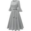 imageHomRain Womens Church Dresses for 2025 Wedding Guest Cocktail Tea Party Bell Sleeve Vintage Evening Graduation DressGrey