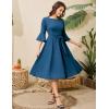 imageHomRain Womens Church Dresses for 2025 Wedding Guest Cocktail Tea Party Bell Sleeve Vintage Evening Graduation DressGreyblue