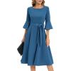 imageHomRain Womens Church Dresses for 2025 Wedding Guest Cocktail Tea Party Bell Sleeve Vintage Evening Graduation DressGreyblue