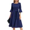 imageHomRain Womens Church Dresses for 2025 Wedding Guest Cocktail Tea Party Bell Sleeve Vintage Evening Graduation DressNavy