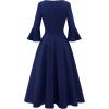 imageHomRain Womens Church Dresses for 2025 Wedding Guest Cocktail Tea Party Bell Sleeve Vintage Evening Graduation DressNavy
