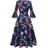 imageHomRain Womens Church Dresses for 2025 Wedding Guest Cocktail Tea Party Bell Sleeve Vintage Evening Graduation DressNavy Flower