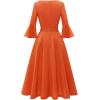imageHomRain Womens Church Dresses for 2025 Wedding Guest Cocktail Tea Party Bell Sleeve Vintage Evening Graduation DressOrange