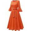 imageHomRain Womens Church Dresses for 2025 Wedding Guest Cocktail Tea Party Bell Sleeve Vintage Evening Graduation DressOrange