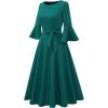 imageHomRain Womens Church Dresses for 2025 Wedding Guest Cocktail Tea Party Bell Sleeve Vintage Evening Graduation DressPeacock