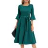 imageHomRain Womens Church Dresses for 2025 Wedding Guest Cocktail Tea Party Bell Sleeve Vintage Evening Graduation DressPeacock
