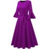 imageHomRain Womens Church Dresses for 2025 Wedding Guest Cocktail Tea Party Bell Sleeve Vintage Evening Graduation DressPurple