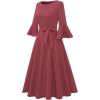 imageHomRain Womens Church Dresses for 2025 Wedding Guest Cocktail Tea Party Bell Sleeve Vintage Evening Graduation DressRaspberry