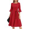 imageHomRain Womens Church Dresses for 2025 Wedding Guest Cocktail Tea Party Bell Sleeve Vintage Evening Graduation DressRed