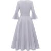 imageHomRain Womens Church Dresses for 2025 Wedding Guest Cocktail Tea Party Bell Sleeve Vintage Evening Graduation DressSilver Grey
