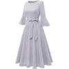 imageHomRain Womens Church Dresses for 2025 Wedding Guest Cocktail Tea Party Bell Sleeve Vintage Evening Graduation DressSilver Grey