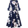 imageHomRain Womens Church Dresses for 2025 Wedding Guest Cocktail Tea Party Bell Sleeve Vintage Evening Graduation DressNavy Blue Flower