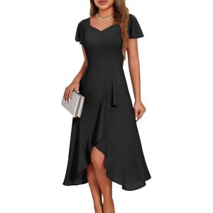 imageHomRain V Neck Formal Wedding Guest Bridesmaid Dresses for Women 2025 Ruffle Sleeves for Cocktail Graduation Modest DressBlack
