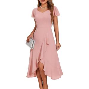imageHomRain V Neck Formal Wedding Guest Bridesmaid Dresses for Women 2025 Ruffle Sleeves for Cocktail Graduation Modest DressBlush