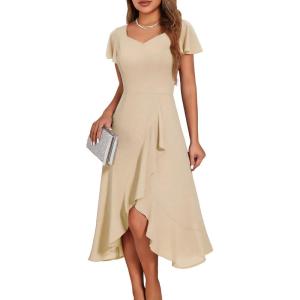 imageHomRain V Neck Formal Wedding Guest Bridesmaid Dresses for Women 2025 Ruffle Sleeves for Cocktail Graduation Modest DressChampagne