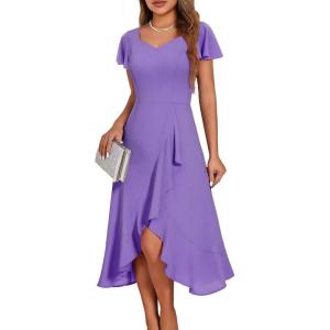 imageHomRain V Neck Formal Wedding Guest Bridesmaid Dresses for Women 2025 Ruffle Sleeves for Cocktail Graduation Modest DressLavender