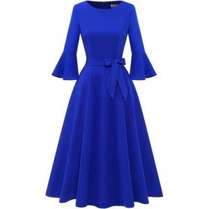 imageHomRain Womens Church Dresses for 2025 Wedding Guest Cocktail Tea Party Bell Sleeve Vintage Evening Graduation DressRoyalblue