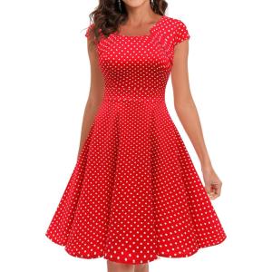 imageHomrain Womens 1950s Retro Vintage ALine Cap Sleeve Cocktail Swing Party DressRed White Small Dot