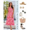 imageHomRain Summer Halter Dresses for Women 2025 Floral Maxi Dress with Sleeveless for Casual Flowy Boho Beach WeddingRed Pink Flower