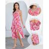 imageHomRain Sun Dresses for Women 2025 Vacation Summer Wedding Floral Boho Maxi Dress Spaghetti Strap A Line Casual BeachRed Pink Flower